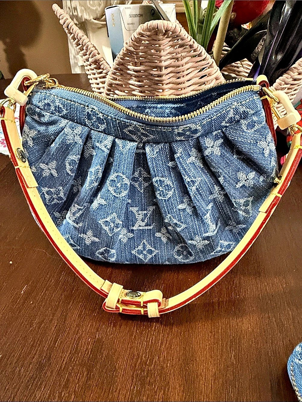 Denim Blue & Tan Monogram Crossbody Bag